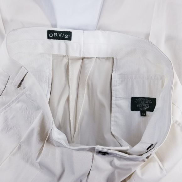 Orvis Khaki biege pleated pants - Cuffed - w34 - Picture 3 of 8